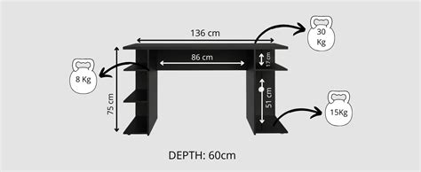 Madesa Large Modern Gaming Computer Desk, 53 cm, 5 Shelves, Cable ...