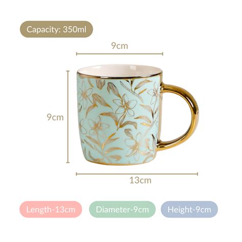 Matte Mint Gold Floral Coffee Cup Set of 6 350ml Online - Premium ...