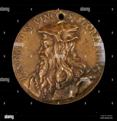 Medalion depicting Leonardo Da Vinci. Leonardo di ser Piero da Vinci ...