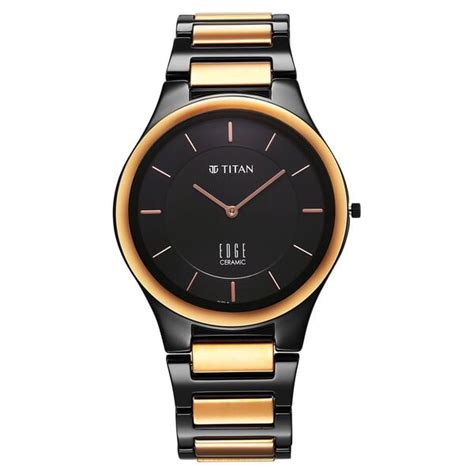 Buy Online Titan Edge Ceramic Quartz in Midnight Gold with Black Dial ...