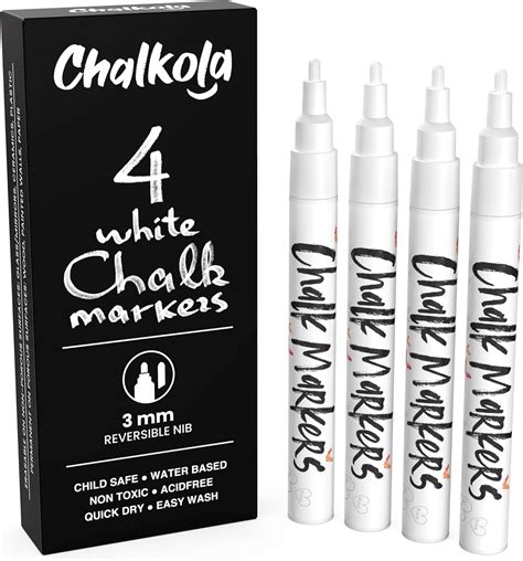 White Chalk Markers Fine Tip (4 Pack 3mm) - Wet & Dry Erase Chalk Pens ...