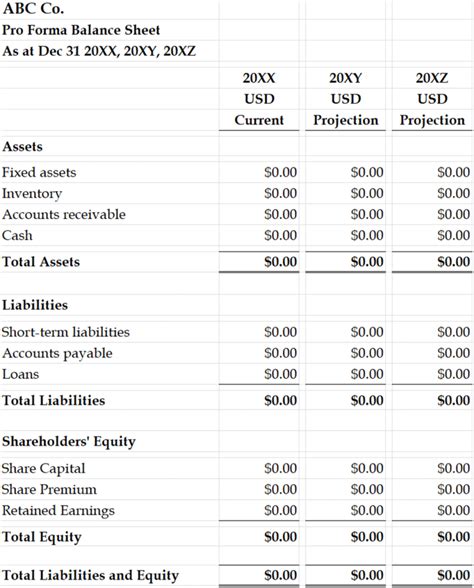 Image result for Proforma Balance Sheet Example