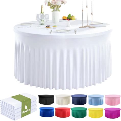 Amazon.com: Outpain 4 Pack White Round Spandex Tablecloths for 60in ...