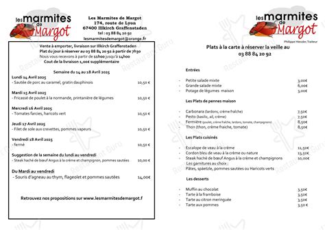 Menu au Les Marmites de Margot restaurant, Illkirch-Graffenstaden