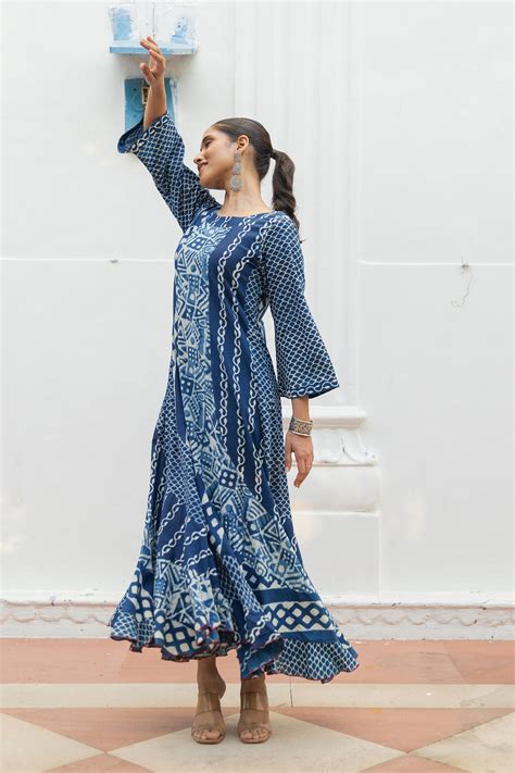 Shop Stylish Indigo Print Long Dress For Women At Vishnu