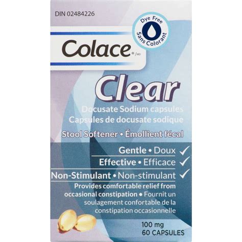 Colace Docusate Sodium Capsules Clear Stool Softener - Dye Free, Gentle, Non-Stimulant, 100 mg ...