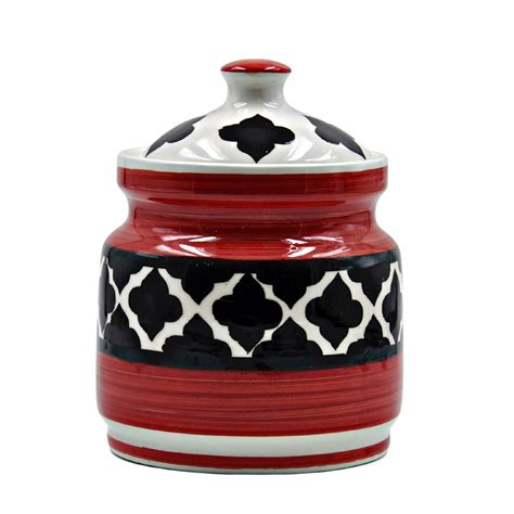 Buy TLCAART Red and Black Moroccan Ceramic Pickle Jar | 1 Kg Capacity ...
