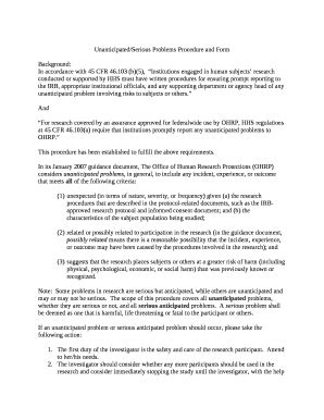 Unanticipated/Serious Problems Procedure and Doc Template | pdfFiller
