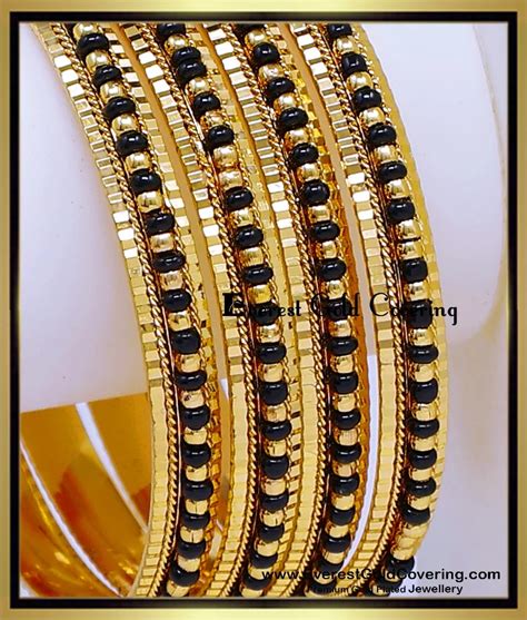 Buy Gold Plated Black Beads Gold Bangles for Ladies