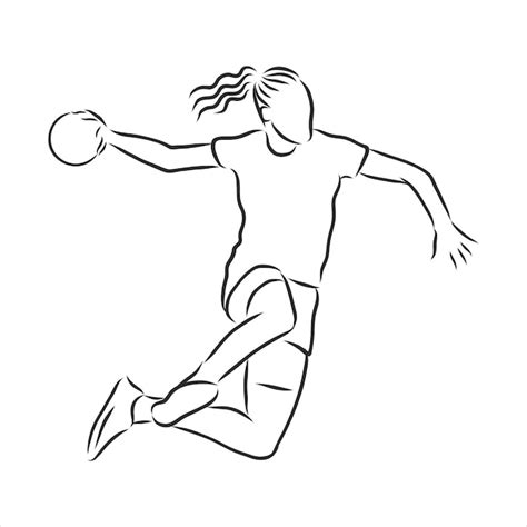 Ilustração do homem jogando handebol. desenho em preto e branco, fundo ...