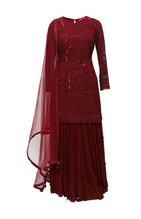 Burgundy Tone On Tone Sharara Suit – Jasminum