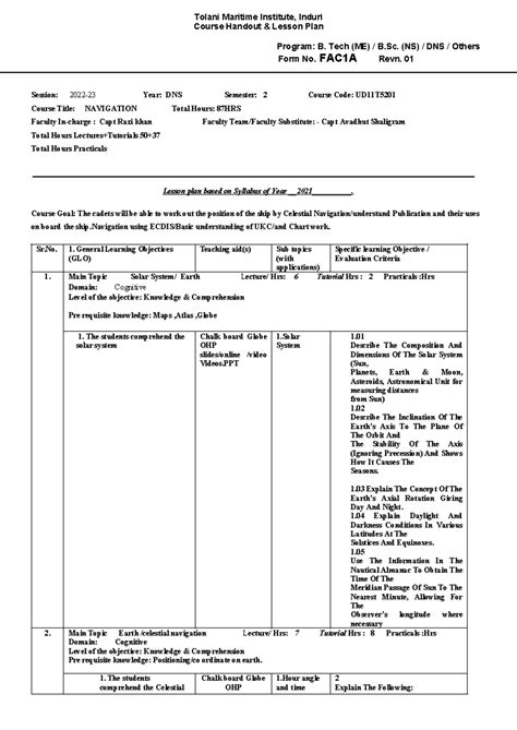 Navigation Course Handout & Lesson Plan (Course Code: UD11T5201 ...
