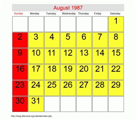 August 1987 - Roman Catholic Saints Calendar