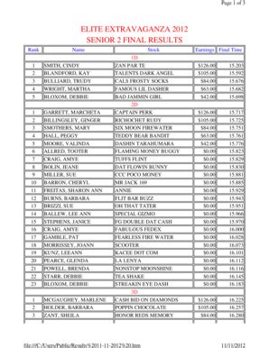 Fillable Online Page 1 of 3 ELITE EXTRAVAGANZA 2012 SENIOR 2 FINAL ...
