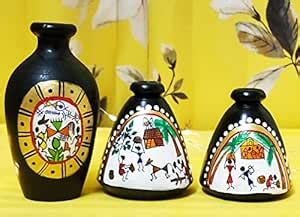 Buy SHIVAE Essentiel Terracotta Miniature Pots, Warli Hand Painting ...