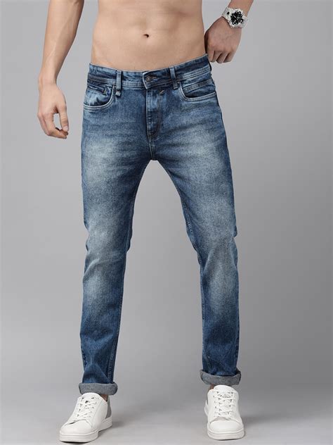 The Roadster Lifestyle Co Men Blue Tapered Fit Heavy Fade Stretchable ...