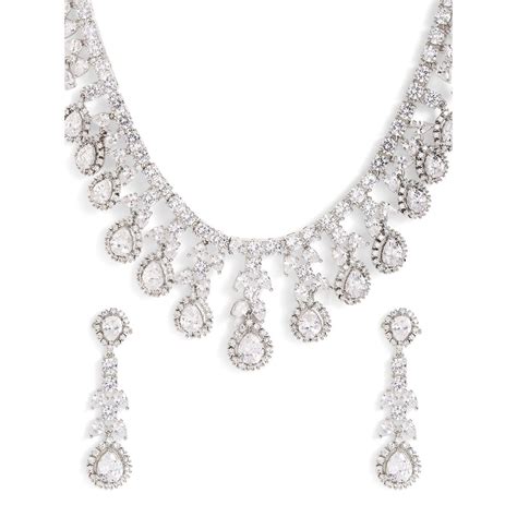Buy Priyaasi American Diamond Silver Plated Jewellery Set Online