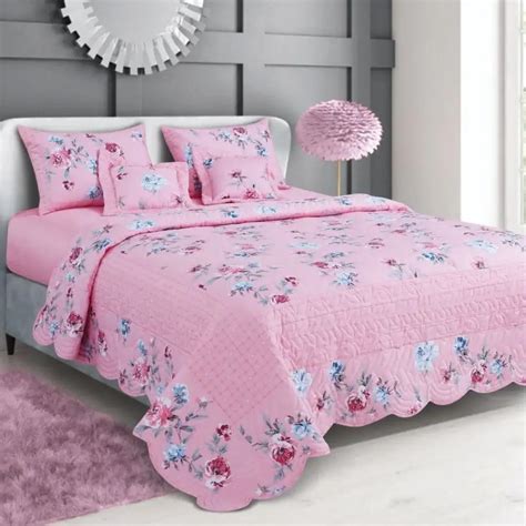 Petal Soft Orchid Quilted Bed Cover - Pink Floral 100% Cotton King Siz ...