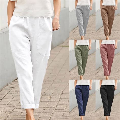Under $15 Yteetum Elastic Waist Pants for Women Casual Solid Color ...