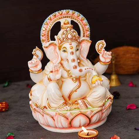 Buy Mukundra Art N Craft 12" Kamal Ganesha Marble Dust Blessing Statue ...