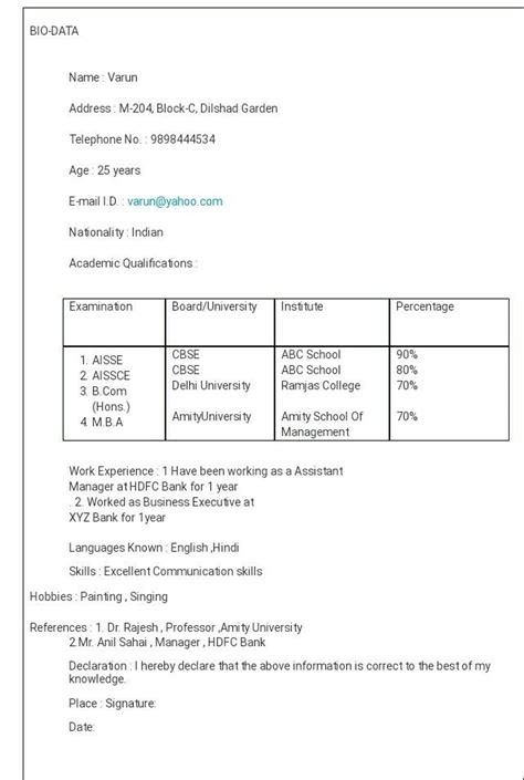 write a application for bio data in applied for job - Brainly.in