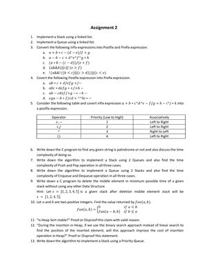 Assignment 1 - DSA QUESTION - Assignment 1 Match the following and also ...