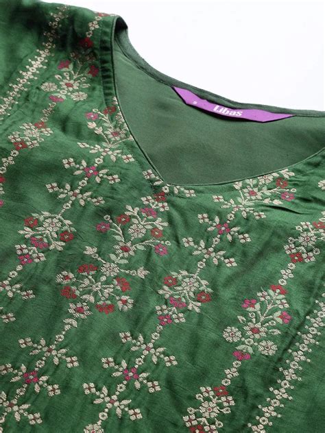 Buy Green Self Design Silk Straight Kurta With Dupatta Online at Rs ...