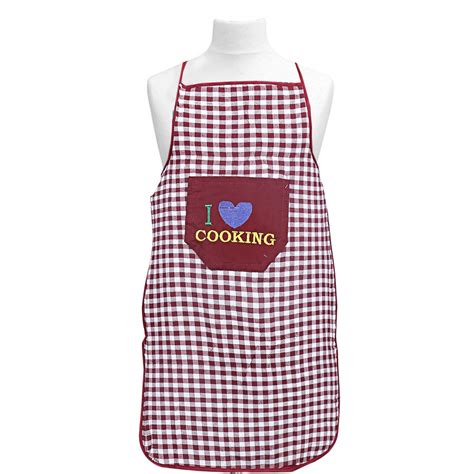 Buy Kuber Industries Checkered Design Cotton Waterproof Apron with ...