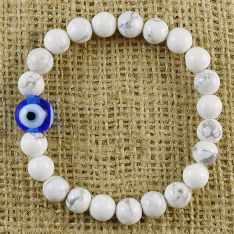 Howlite Beads With Blue Evil Eye Bracelet For Protection Healing ...