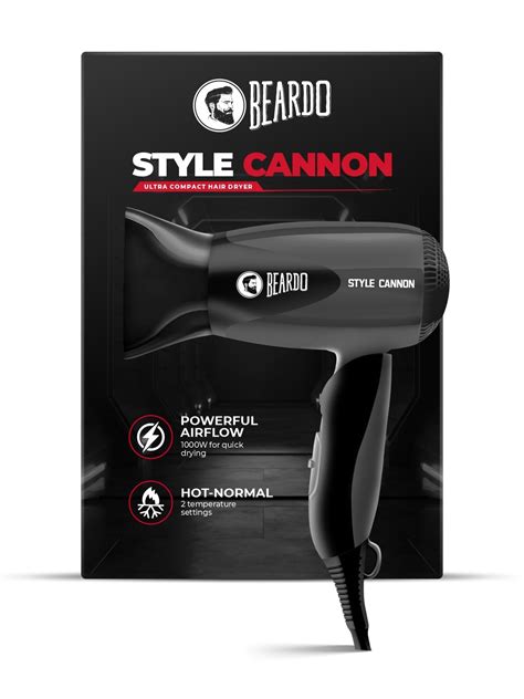 BEARDO Men Style Cannon Ultra-Compact 1000W Hair Dryer - Black - Price ...