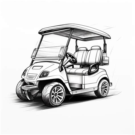 Intense Shading Golf Cart Sketch On White Background | Premium AI ...