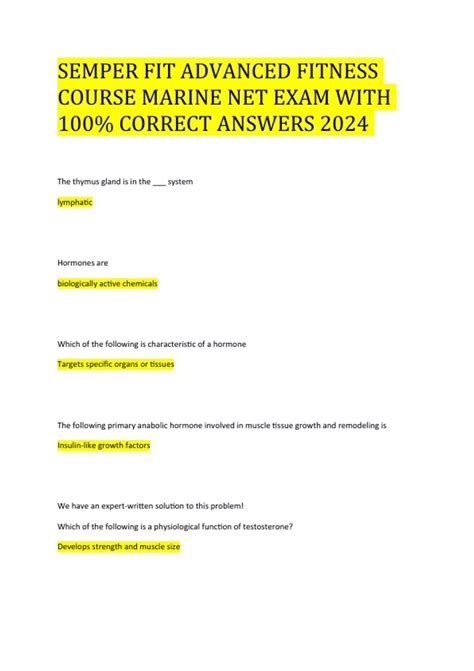 SEMPER FIT ADVANCED FITNESS COURSE MARINE NET EXAM QUESTIONS WITH 100% ...