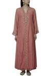 Buy Pink Tissue V Neck Embroidered Flared Kurta For Women by Nini ...