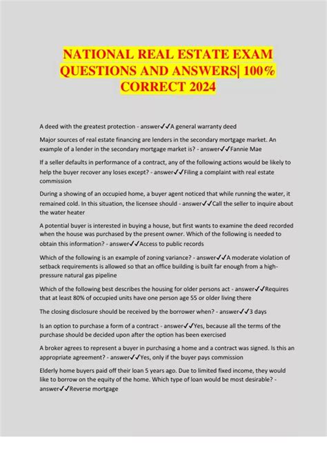 NATIONAL REAL ESTATE EXAM QUESTIONS AND ANSWERS| 100% CORRECT 2024 ...