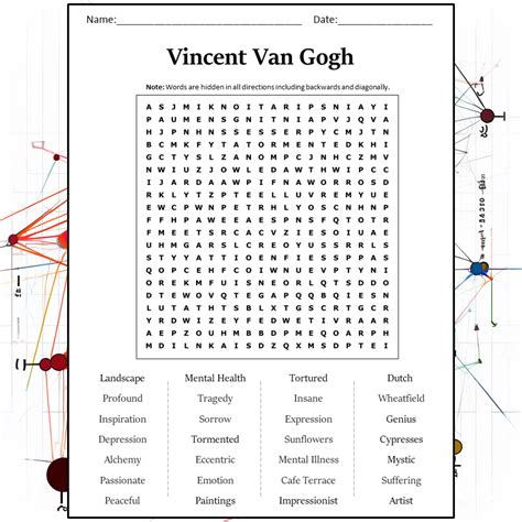 Vincent Van Gogh Word Search Puzzle Worksheet Activity PDF ...