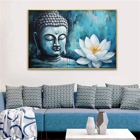 Buddha statue with a white flower Canvas Wall Paintings – Decors Mantra