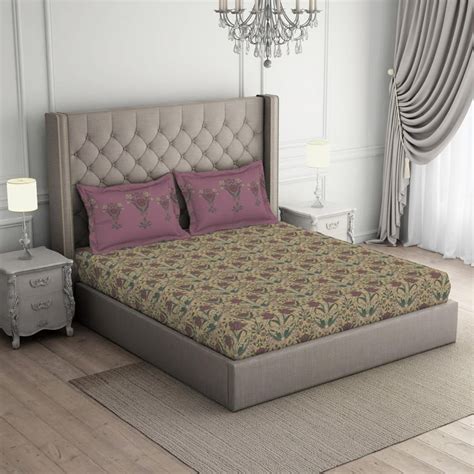 Buy SPACES Aster Cotton 138TC Printed 3Pcs Queen Bedsheet Set from ...