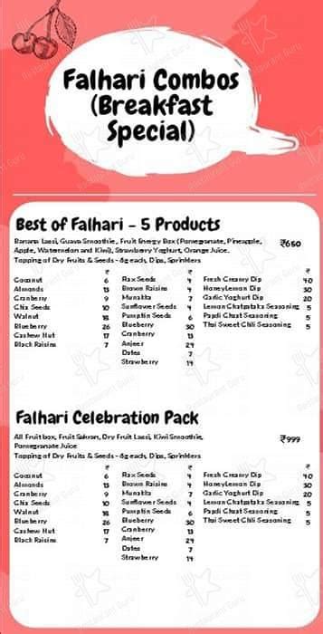 Menu at Falhari - A Fruitful Habit, Gurugram, Shop 1