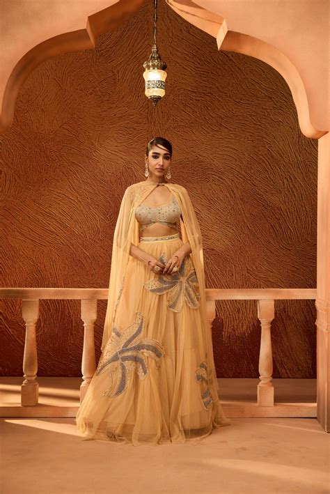 Aavani Gold Floral Embroidered Lehenga with Twisted Dupatta