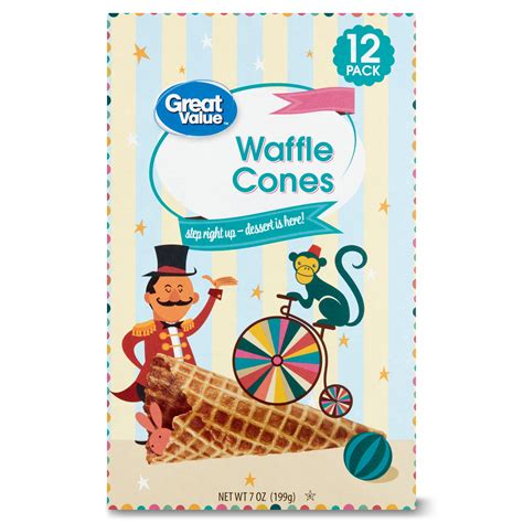 Great Value Waffles Cones, 7 oz, 12 Pack, Crispy Frozen Dessert Cones ...