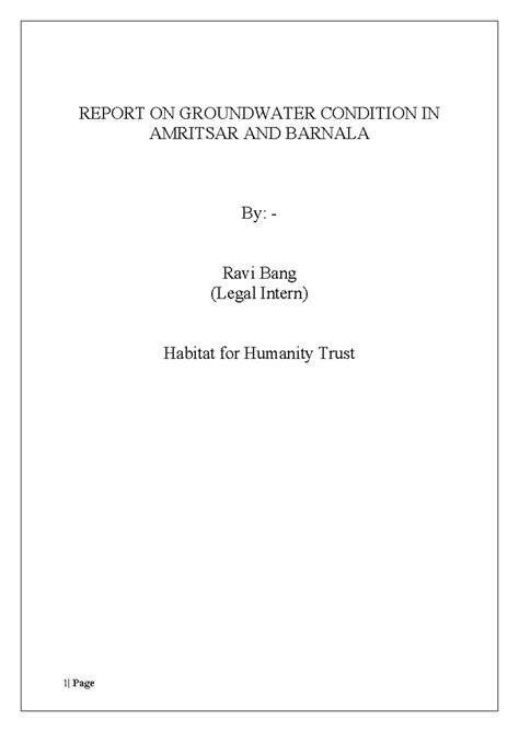 Internship Research Paper - REPORT ON GROUNDWATER CONDITION IN AMRITSAR ...