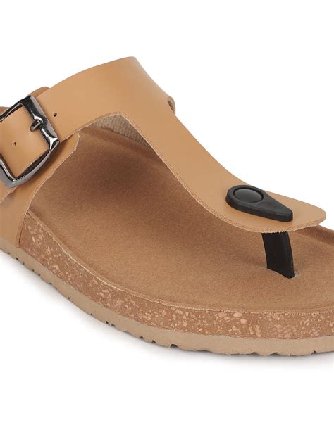 Camel PU Cork-Latex Footbed Flats | Truffle Collection India