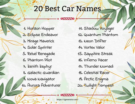 Car Name Generator | 450 Car Name Ideas
