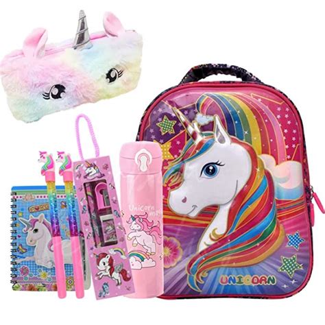 Urban Festivities Metal Unicorn School Backpacks Bag Five Piece Combo ...