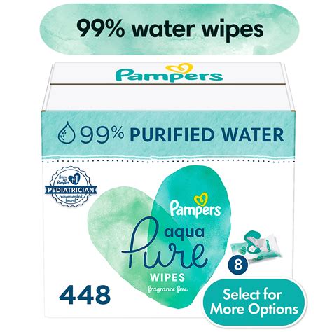 Pampers Aqua Pure Baby Wipes Unscented, 99% Water, 8 Pack, 448 Total ...