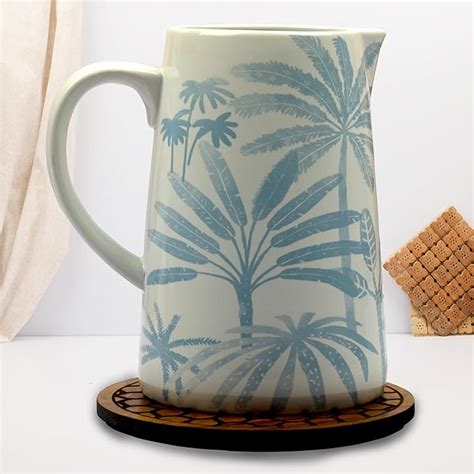 ANKO 1.6L Handmade Coastal Palm Jug/Multipurpose Ceramic Pitcher, Jug ...