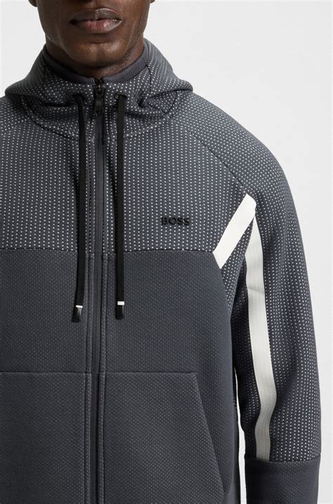 BOSS - Regular-fit zip-up hoodie in quilted jacquard - Dark Grey