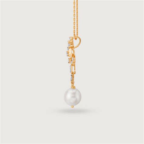 Starlit Glistening 14KT Diamond and Pearl Pendant
