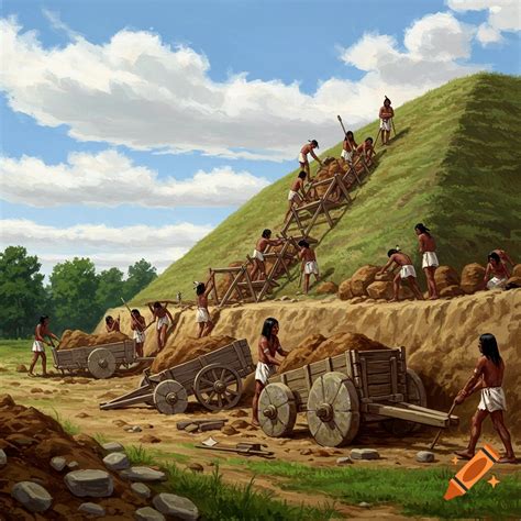 Cahokia Mississippian Indians building a mound on Craiyon
