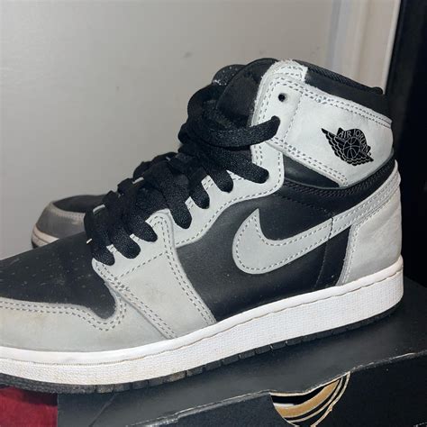 size 6 black and gray air jordan 1s used will... - Depop